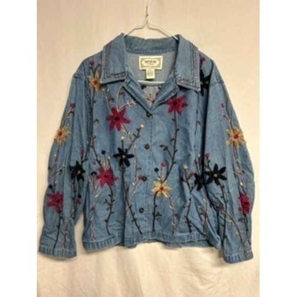 Tantrums Jackets & Blazers - Tantrums Vintage Whimsy Floral Embroidered Denim Jacket Denim Grannycore Large